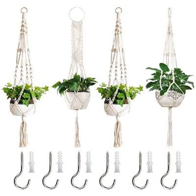 Macrame Plant Hangers, Set of 4 Indoor Hanging Planter,