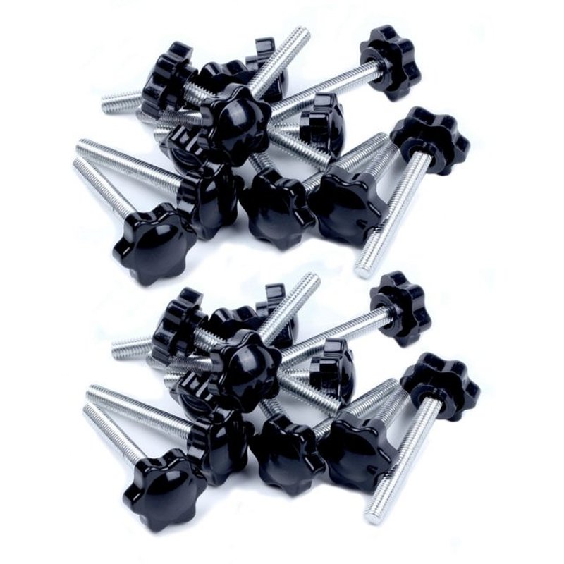 24X Black Silver Spare Part M6X45mm Male Threaded Knurled Gr