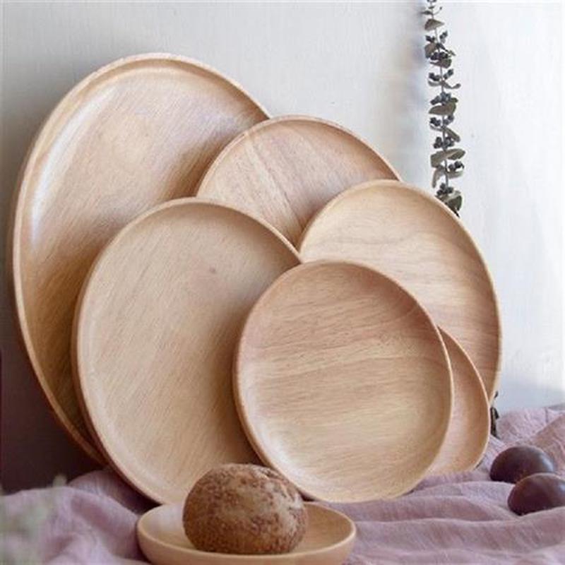 Tea Tray Rubber Wood Round Tableware Japanese Style Dinner