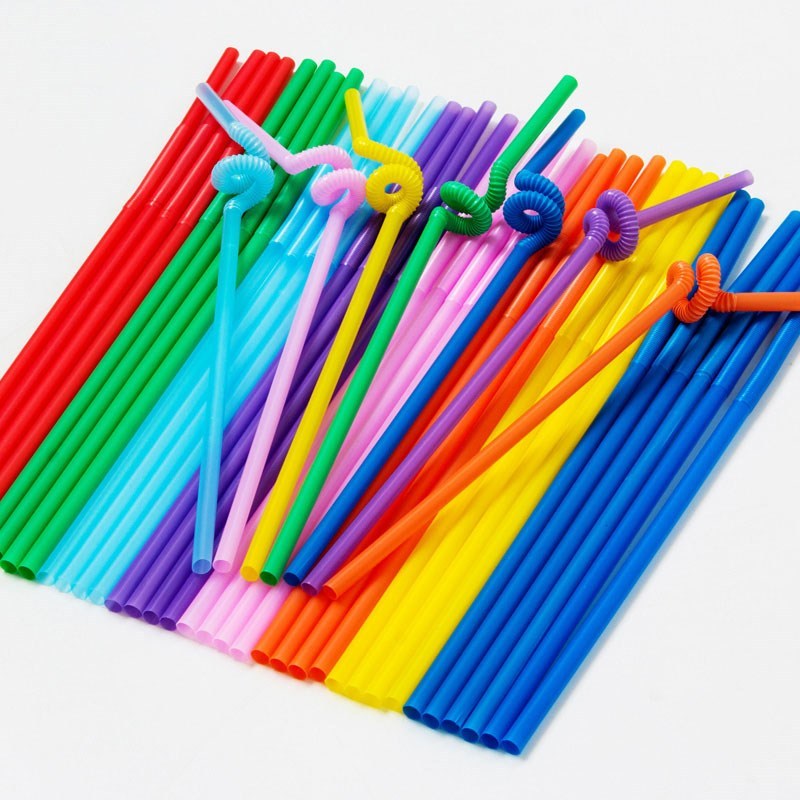 100 pcs Transparent Disposable Plastic Drinking Straws Party