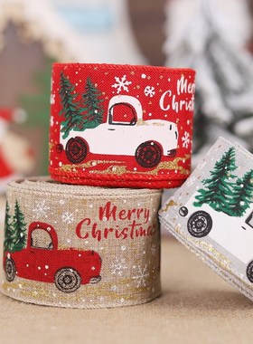 Christmas Printed Burlap Ribbons For Gift Christmas Decorati