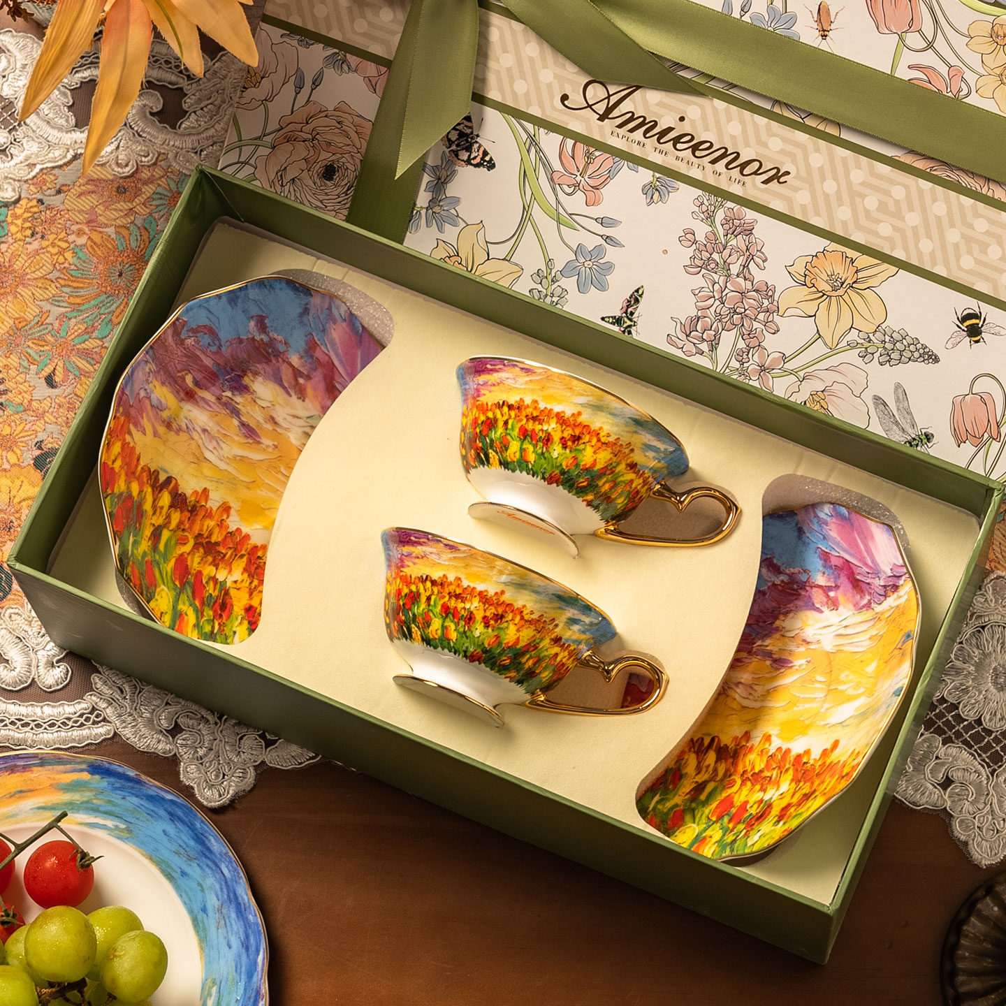 骨瓷郁金香咖啡杯蝶礼盒装