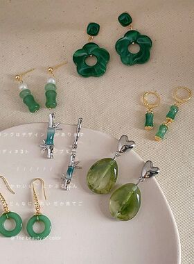 森系超仙！绿色合集耳钉可爱甜美工厂手工耳饰义乌饰品批发耳环女