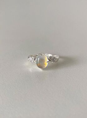 S925纯银不规则线条椭圆形欧泊月光石戒指女韩版小众轻奢设计指环