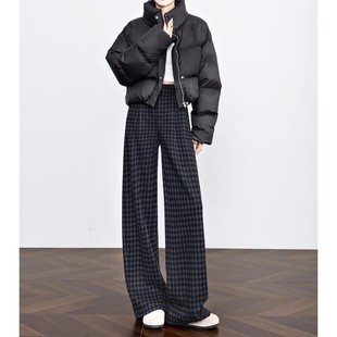加绒加厚保暖阔腿裤女2025新款秋冬季复古宽松显瘦百搭格子休闲裤