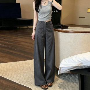 小个子超好看的裤子女秋薄款2026新款今年流行灰色垂感显瘦阔腿裤
