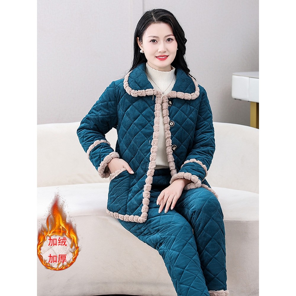 妈妈灯芯绒加绒加厚棉衣棉裤套装