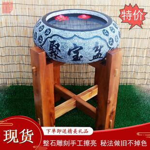 石雕鱼缸花盆圆形洗手盆养鱼盆户外庭院花园流水摆件小石槽青石钵