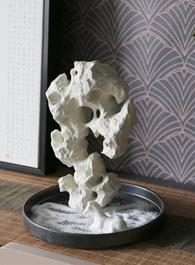 陶艺太湖石陶瓷马托盘香炉摆件新中式茶室宋代美学茶几软装饰品