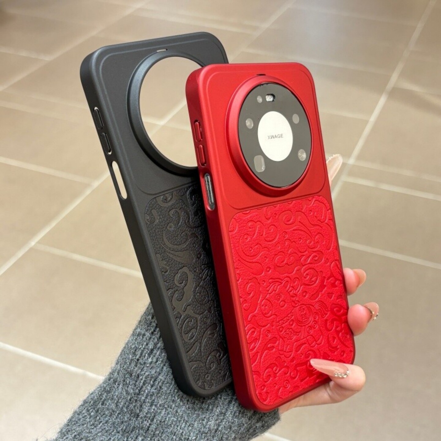 新年黑红色秒变系列适用华为Mate80promax手机壳情侣mate70air马上有钱浮雕祥云mate60pro+全包电镀皮质硬壳