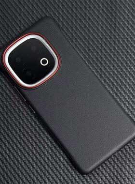 高级素皮质感半包适用iQOO13手机壳爱酷13简约浅灰色iqooz10turboPro无边框荔枝纹磁吸PC套黑白商务大孔撞色