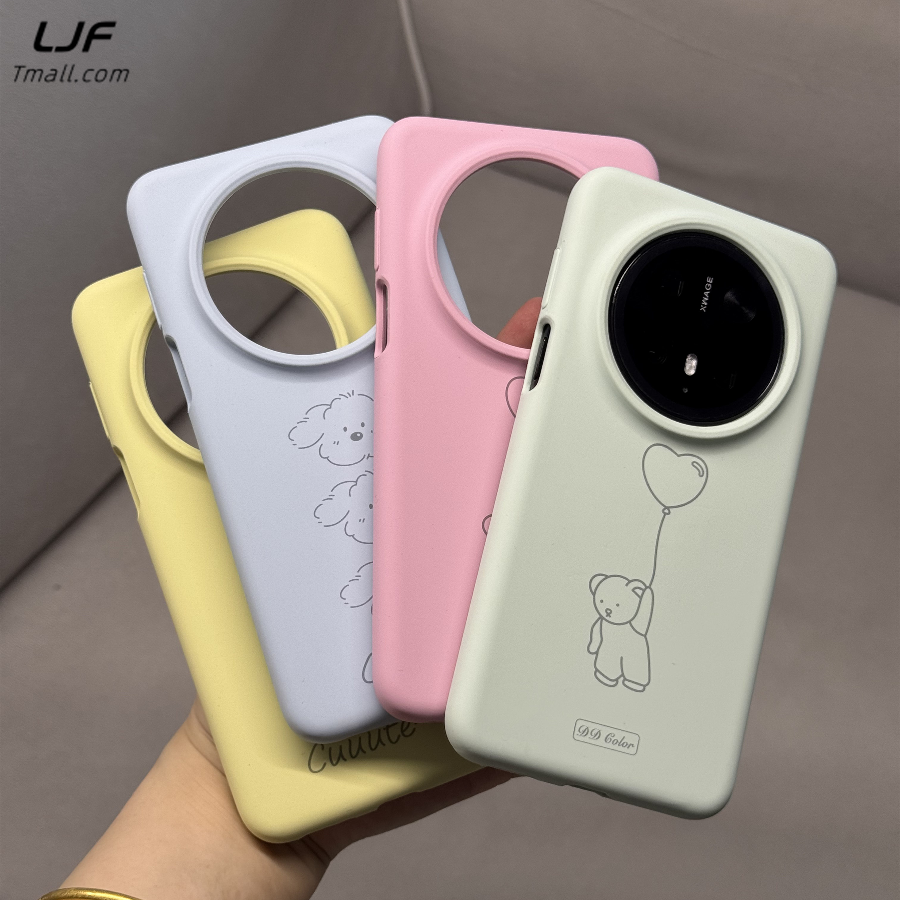 可爱小熊爱心气球~适用华为mate70pro+液态硅胶手机壳Mate60Pro软糯曼波绿Pura70植绒防摔全包纯色保护套情侣
