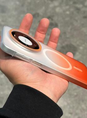 高颜值渐变柔砂橙色适用华为mate80promax手机壳Mate70Pro+全包超薄mate60小众Pura80ultra磁吸硬壳p70半透明