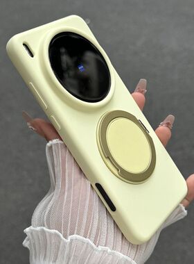 360°旋转支架液态硅胶奶黄色适用vivoX200Ultra手机壳x200promini耐脏防摔x200s简约新款全包软糯耐黄保护套
