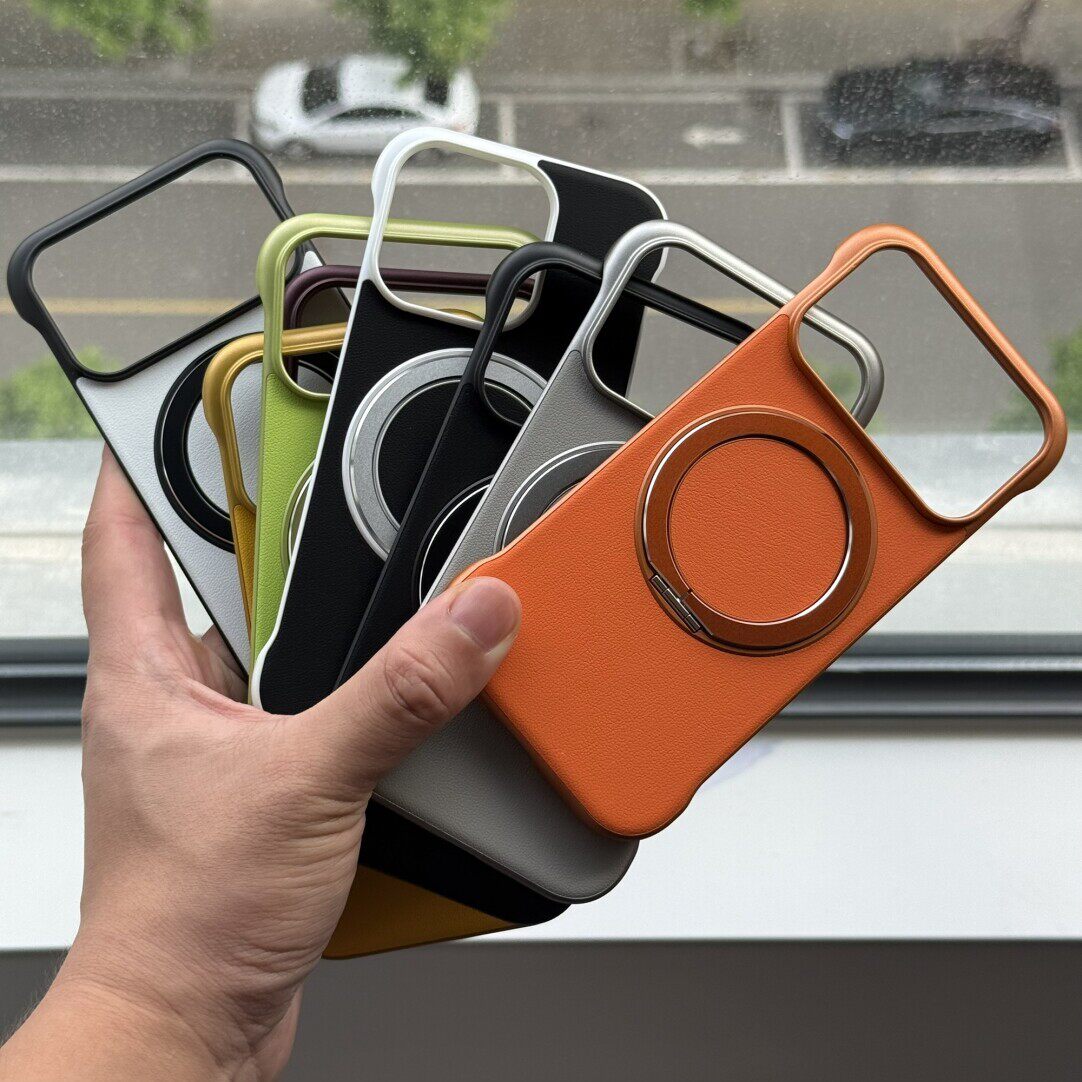 新款橙色零框感贴皮适用小米17Promax手机壳15pro荔枝纹无边框14Ultra支架苹果16Pro裸机plus防指纹13硬壳12