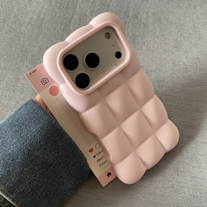 ins风奶乎乎粉色马卡龙软糯云朵壳适用苹果17Promax手机壳iPhone18pro液态硅胶防摔套16Pro格子iphone15新款