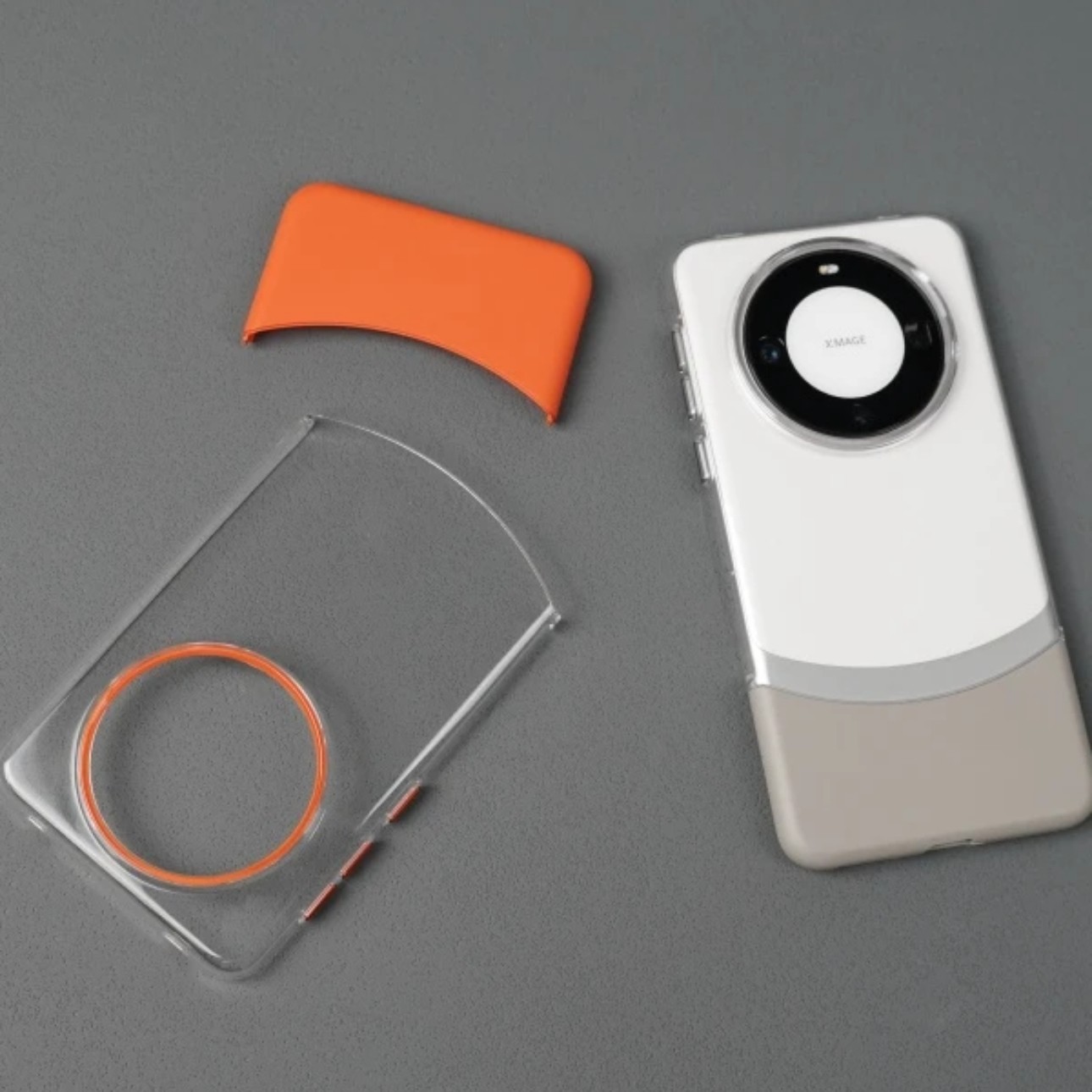 适用华为Mate60Pro手机壳新款Pura70拼接透明PC套mate70创意撞色组装二合一P80Ultra全包独立金属按键橙色男