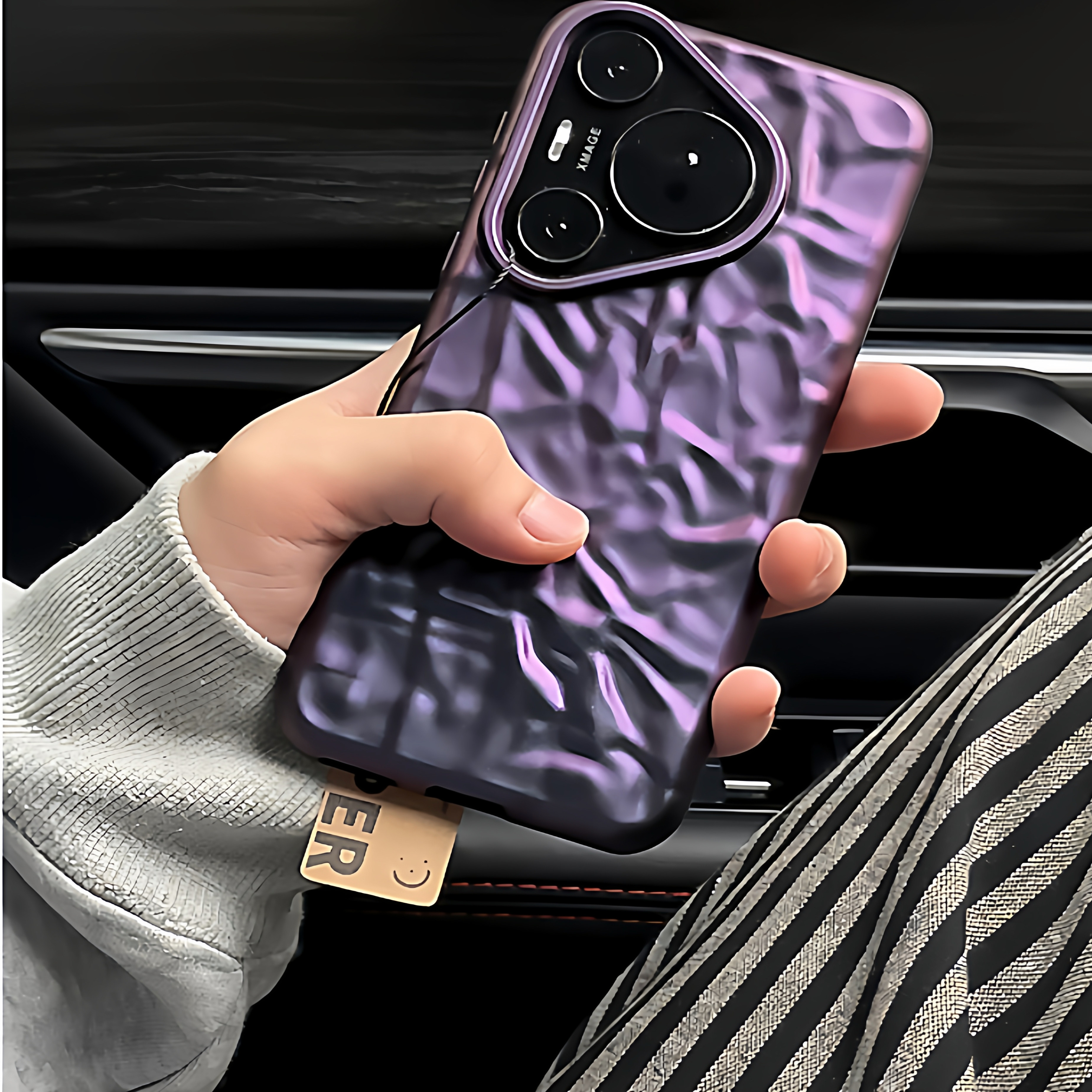 炫彩紫色立体适用华为Pura80Pro+手机壳褶皱纹理P70Ultra全包防摔P60简约Mate70/60Pro潮壳50/40高级磨砂软壳