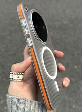 ins全包侧边橙色防滑条适用OPPOFindX8Ultra手机壳X8S+光栅findx9pro立体瓦楞纹Reno13内置磁吸保护套薄硬壳