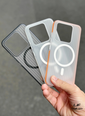 适用小米14/13手机壳15sPro内置磁吸14Ultra瓦楞橙色防滑边立体纹路光栅磨砂半透明硬壳独立按键大孔男女新款