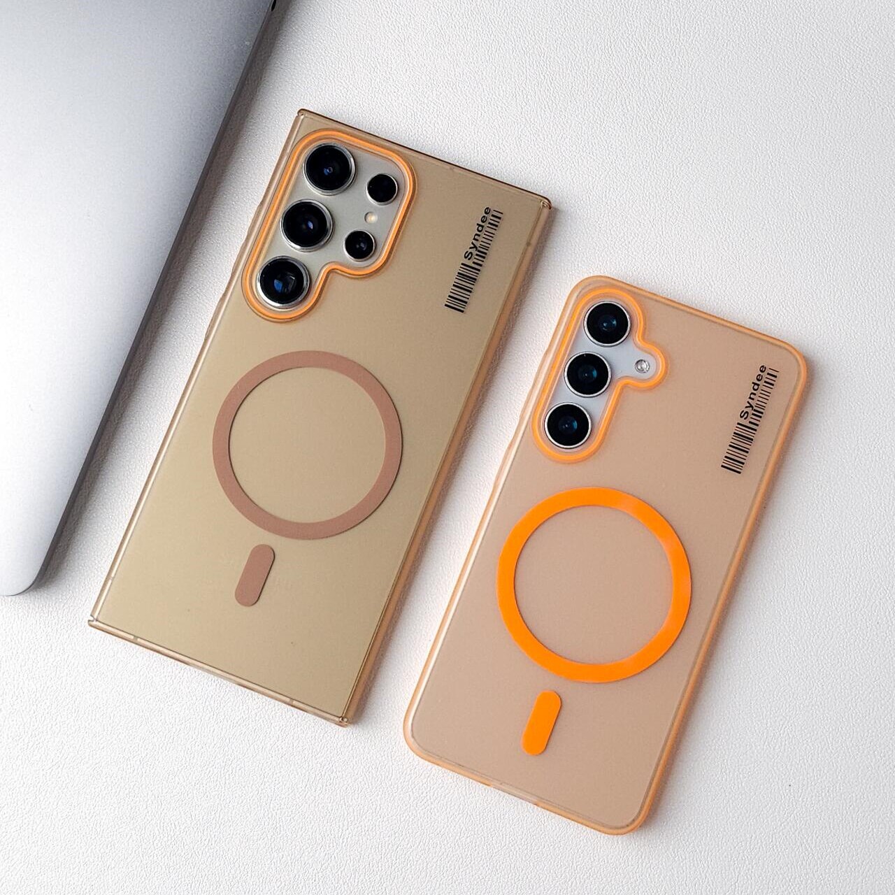 潮流撞色沙漠金适用三星S25Ultra手机壳s24+简约S23柔纱超薄裸机感s22ultra全包硬壳创意条码橙色半透明男女