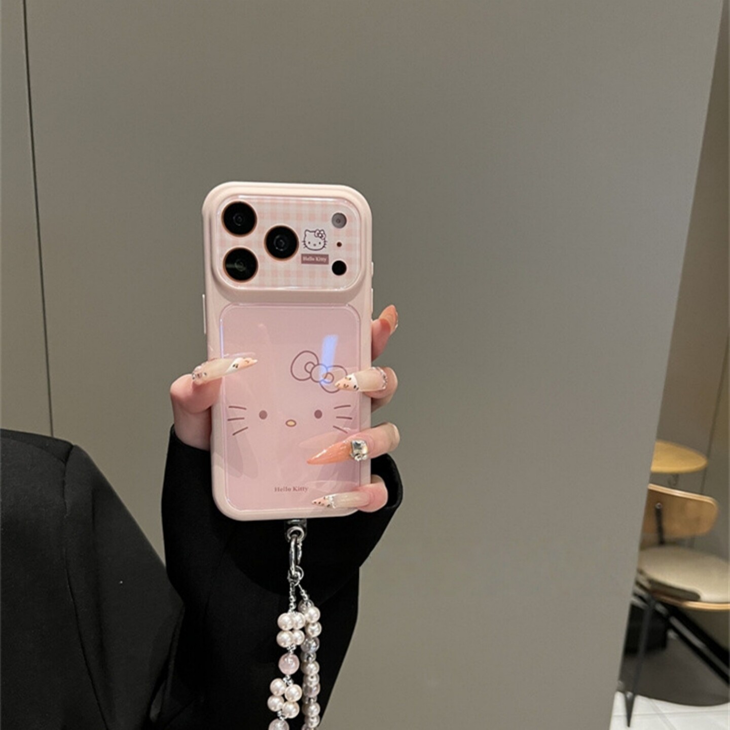 蝴蝶结KT猫大视窗玻璃适用苹果17promax手机壳iPhone16Pro全包女款iphone15/14少女心粉色卡通保护套防摔硬壳