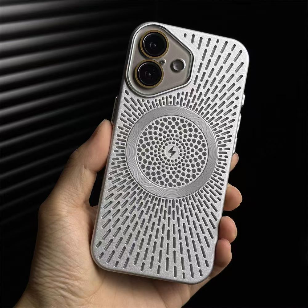 金属漆银色现代分散式散热适用苹果16promax手机壳Magsafe磁吸iPhone15/14全包护镜镜头膜13Pro个性12男生潮