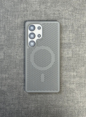 高级水泥灰色蜂窝镂空适用三星S25Ultra手机壳s24+新款防摔软边保护套S25Plus全包S23FE简约s22散热磁吸硬壳