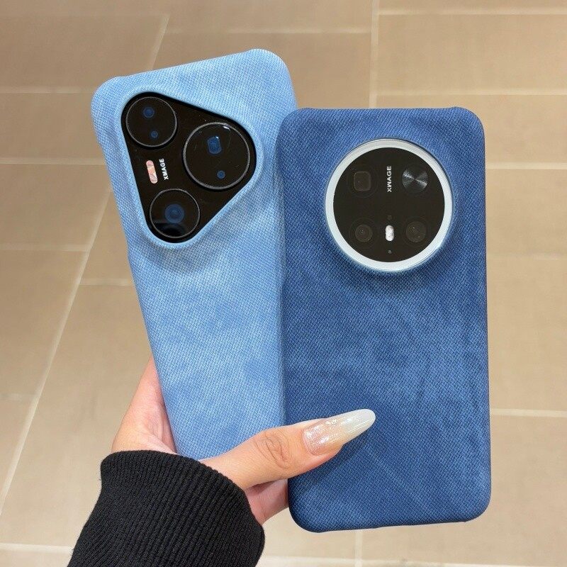 复古烟灰蓝牛仔纹适用华为mate80promax手机壳Mate70/60Pro+半包防摔大孔Pura70ultra简约pura80磨砂硬壳男女