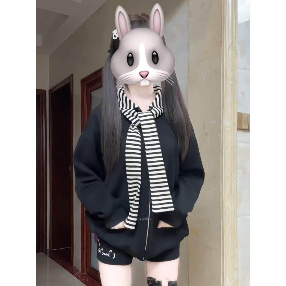日系复古条纹兔耳朵连帽卫衣女秋冬宽松软妹拼接开衫学生百搭外套,女装/女士精品,短外套,淘宝优惠券,粉丝福利购,淘宝优惠卷