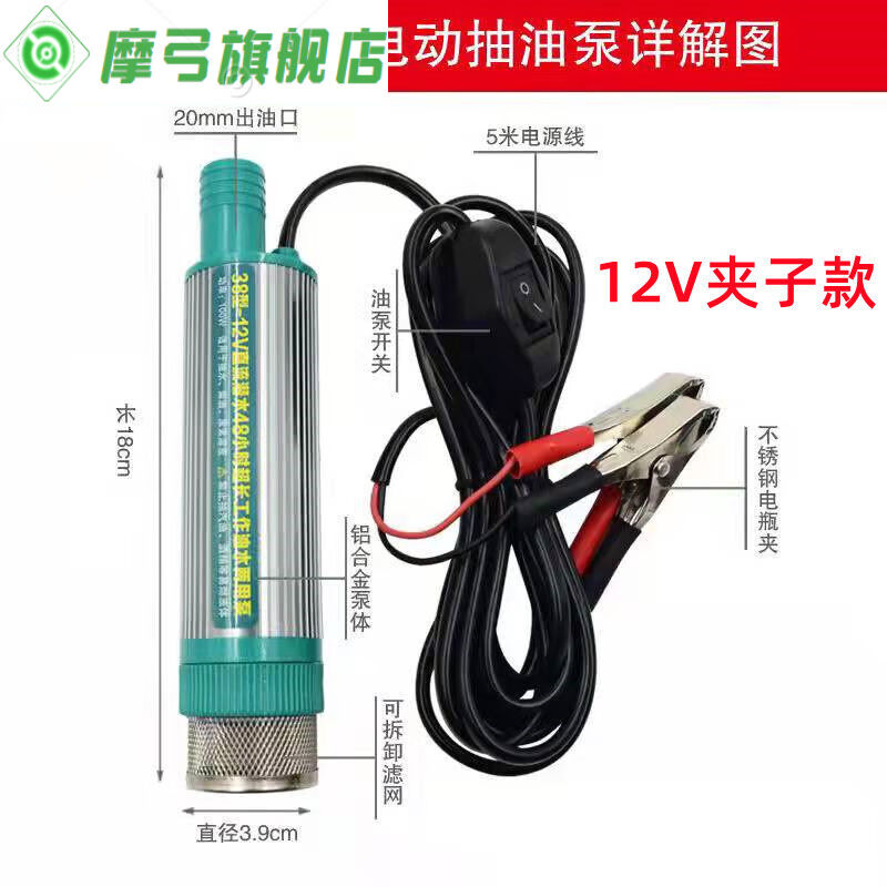 摩弓小型抽油泵12V24付220V抽柴油水泵电动油抽子神器加油机38型1-封面