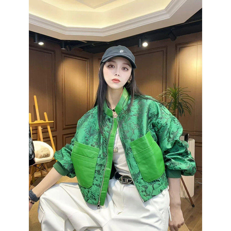 绿色设计感复古百搭薄款棒球服女春秋2026新款小个子短款宽松夹克
