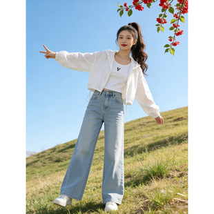 白色防晒衣女夏季2026新款户外运动轻薄宽松短款小个子防晒服外套