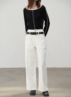 FIORE E GOE原创牛仔裤女2024年新款春夏款直筒修身白色裤子