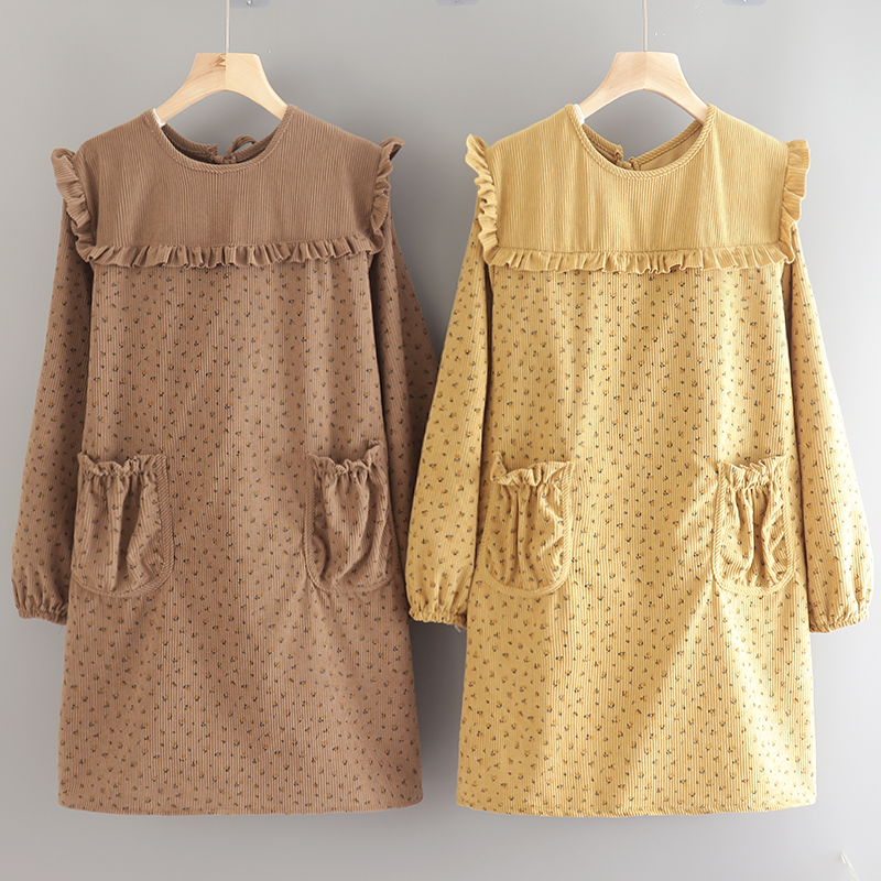 江妃灯芯绒可爱是围裙长袖