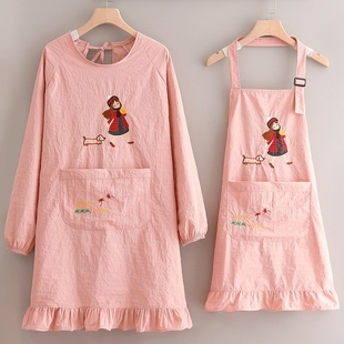 长袖 女生工作透气上班防污耐磨简约塔丝绒 防泼水围裙做饭家用时尚