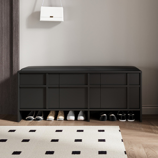 实木换鞋凳鞋柜两用黑色骨骼线穿鞋凳简约可坐入户鞋柜坐凳一体