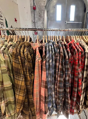 BrandyBM休闲美式复古磨毛宽松格子衬衫bm幂式穿搭古着衬衣外套女