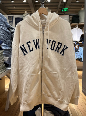 Brandy BM美式newyork刺绣拉链开衫外套女bm宽松连帽卫衣oversize