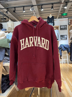 Brandy BM美式HARVARD哈佛字母贴布绣连帽套头bm卫衣外套OVERSIZE