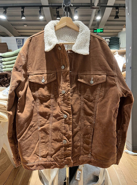 BrandyBM美式复古咖色灯芯绒夹克加厚保暖外套女bm羊羔毛宽松棉服