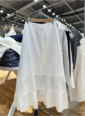 Brandy BM抽绳系带刺绣白色半身裙 bm高腰蛋糕裙长裙nadia skirt