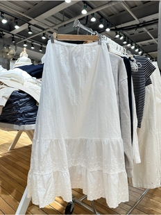 skirt bm高腰蛋糕裙长裙nadia Brandy BM抽绳系带刺绣白色半身裙