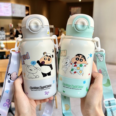 蜡笔小新儿童吸管保温杯女生幼儿园学生上学专用大容量水壶