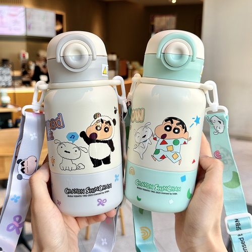 蜡笔小新儿童吸管保温杯女生幼儿园学生上学专用大容量水壶