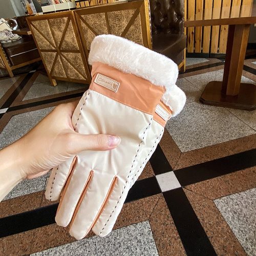 手套女冬季可爱触屏加绒加厚五指