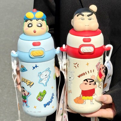 蜡笔小新儿童保温杯男女孩316不锈钢带吸管幼儿园双饮水杯