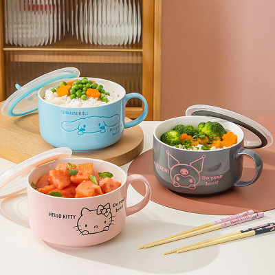 陶瓷泡面碗手柄可爱带盖饭大容量
