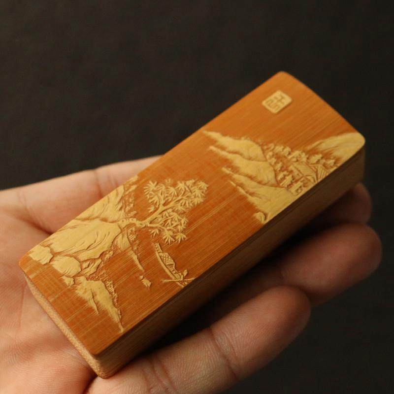 十几年老玉竹合青双面留青雕刻牙签盒竹雕工艺品把件把玩文玩竹雕,特色手工艺,竹编/竹雕,淘宝优惠券,粉丝福利购,淘宝优惠卷