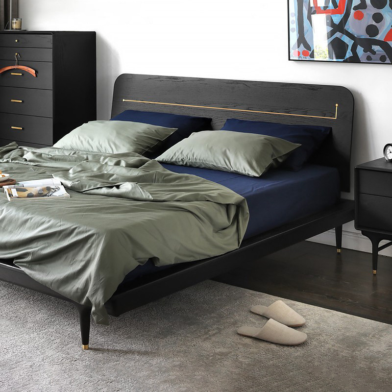 艺术符号进口家居实木床黑色橡木床头柜复古中古双人主卧柚木家具